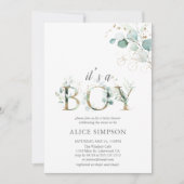 Invitation Baby shower botanique Eucalyptus vert (Devant)