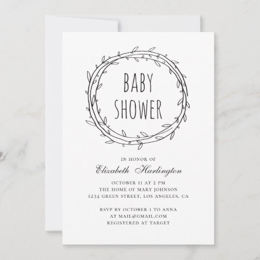 Invitation Baby shower botanique moderne noir et blanc (Devant)