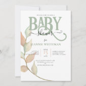 Invitation Baby-Shower Botanique Mousse & Pêche (Devant)