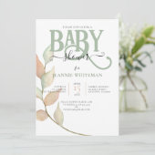 Invitation Baby-Shower Botanique Mousse & Pêche (Debout devant)