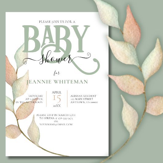 Invitation Baby-Shower Botanique Mousse & Pêche