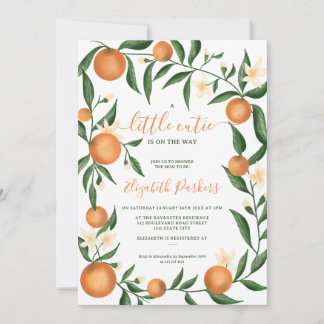Invitation Baby shower Botanique orange Citron Little Cutie