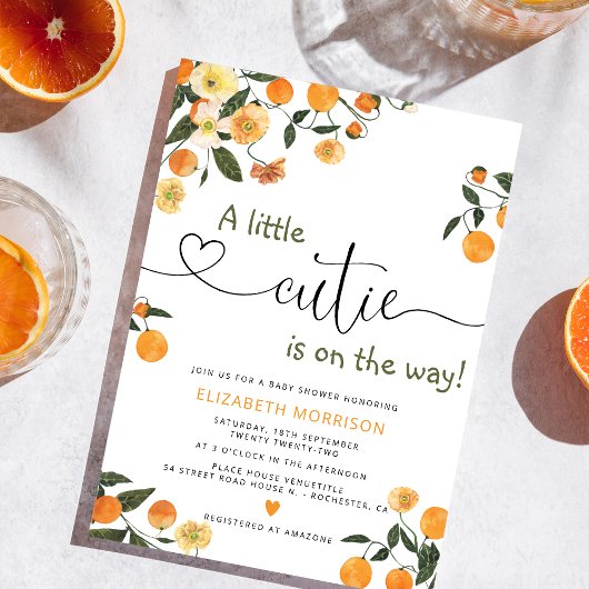 Invitation Baby shower botanique orange de Little Cutie Citru