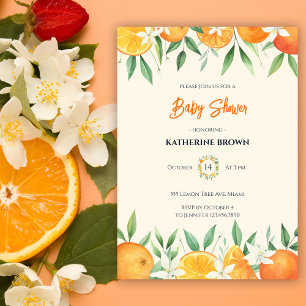 Invitation Baby shower Botanique Orange Elegant Citrus