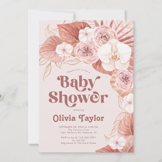 Invitation Baby shower botanique pour filles Boho (Devant)