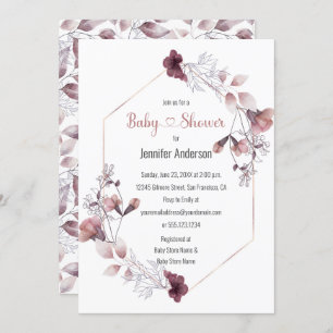 Invitation Baby shower botanique rose mauve