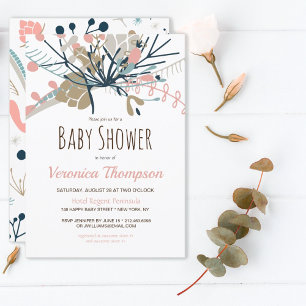 Invitation Baby shower botanique Rustique Pastel