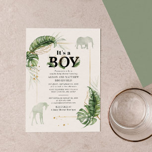 Invitation Baby shower Botanique Safari Elephant Giraffe Boys