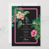 Invitation Baby shower botanique tropicale rose Neon (Devant)