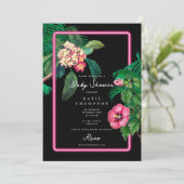 Invitation Baby shower botanique tropicale rose Neon (Debout devant)