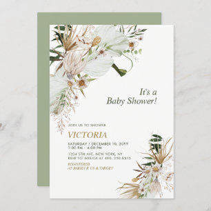 Invitation Baby shower botanique vert et or Boho Brunch