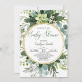 Invitation Baby shower botanique vert or (Devant)