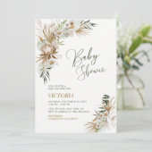 Invitation Baby shower botanique vert & or Boho (Debout devant)