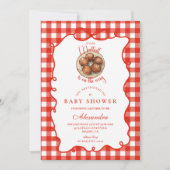 Invitation Baby Shower Boule de Viande à Carreaux Rouges (Devant)