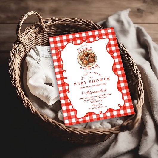 Invitation Baby Shower Boule de Viande à Carreaux Rouges