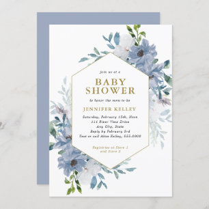 Invitation Baby shower Bouquet de fleurs d'aquarelle bleu