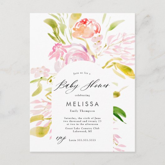 Invitation Baby Shower bouquet de roses aquarelle (Devant)