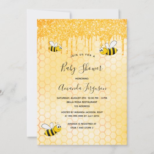 Invitation Baby shower bourdon abeilles parties scintillant o (Devant)