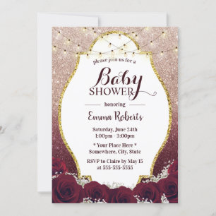 Invitation Baby shower Bourgogne Rose Floral Rose Or Ombre