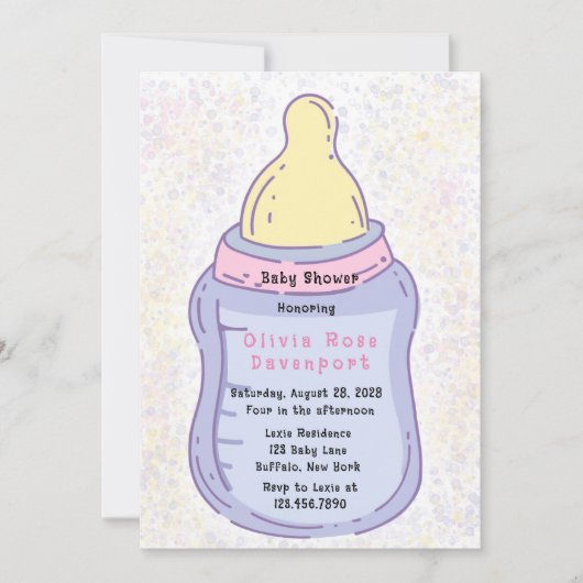 Invitation Baby shower Bouteille Bébé Cute Pastel (Devant)