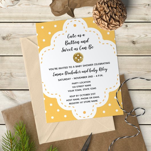 Invitation Baby shower Bouton jaune