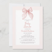 Invitation Baby shower Bow Aquarelle Rose Coquette Élégant (Devant)