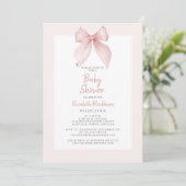 Invitation Baby shower Bow Aquarelle Rose Coquette Élégant (Debout devant)