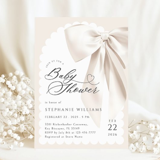 Invitation Baby shower Bow beige