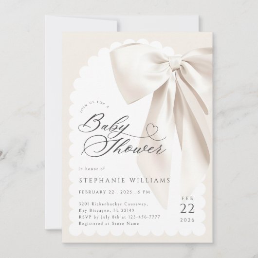 Invitation Baby shower Bow beige (Devant)