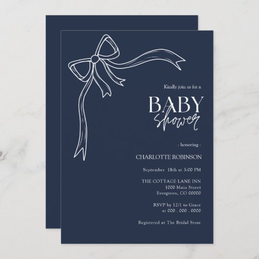 Invitation Baby shower Bow Boho (Devant / Derrière)