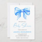 Invitation Baby shower Bow Bow à aquarelle bleu (Devant)