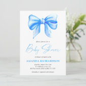 Invitation Baby shower Bow Bow à aquarelle bleu (Debout devant)