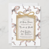 Invitation Baby shower Bow Bow Gold Bow Frame Rose Ribbon (Devant)