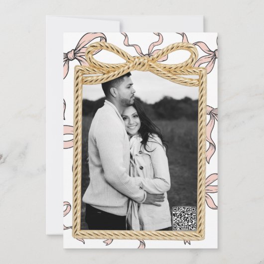 Invitation Baby shower Bow Bow Gold Bow Frame Rose Ribbon (Dos)