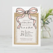 Invitation Baby shower Bow Bow Gold Bow Frame Rose Ribbon (Debout devant)