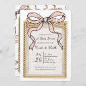 Invitation Baby shower Bow Bow Gold Bow Frame Rose Ribbon (Devant / Derrière)