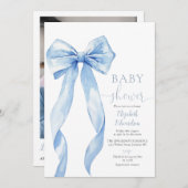 Invitation Baby shower Bow Bow Photo QR Code (Devant / Derrière)