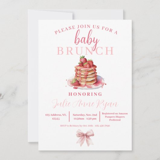 Invitation baby shower - Bow Brunch rose! (Devant)