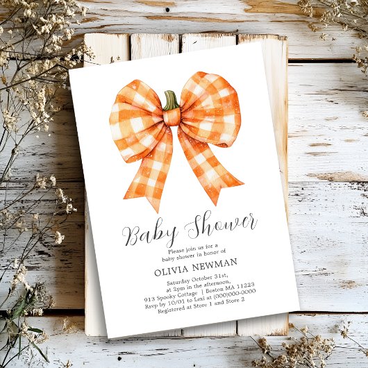 Invitation Baby shower Bow Citrouille Coquette Bow Automne Or