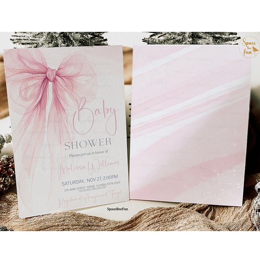 Invitation Baby shower Bow Coquette