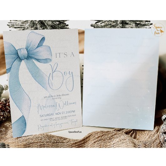 Invitation Baby shower Bow Coquette Boy