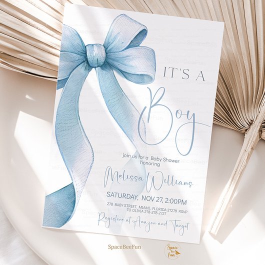 Invitation Baby shower Bow Coquette Boy