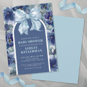 Invitation Baby shower Bow Floral Bleu