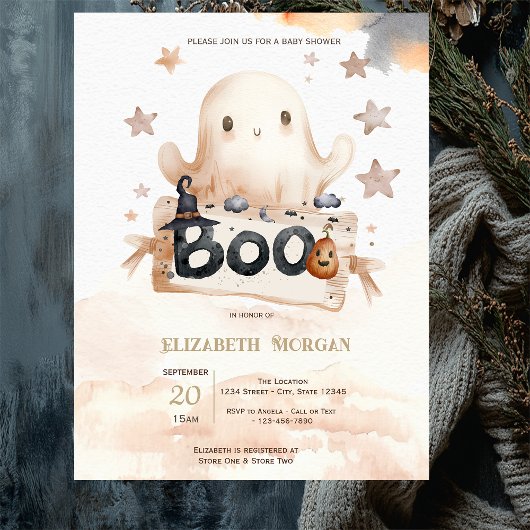 Invitation Baby shower Bow Ghost Cute