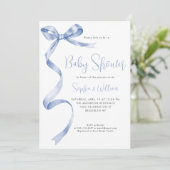Invitation Baby shower Bow Ribbon Bow Aquarelle bleu clair (Debout devant)