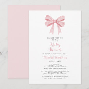 Invitation Baby shower Bow rose Coquette Girly Elegant Pastel