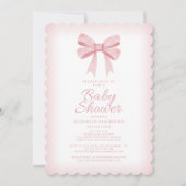 Invitation Baby shower Bow rose Élégante fille En vichy vérif (Devant)