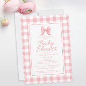 Invitation Baby shower Bow rose En vichy Pastel Girly Élégant