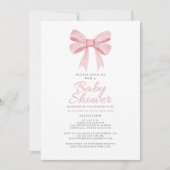 Invitation Baby shower Bow rose Girly Coquette élégante Paste (Devant)