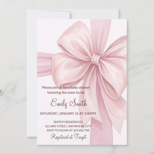 Invitation Baby shower Bow rose Modèle Ribb rose (Devant)